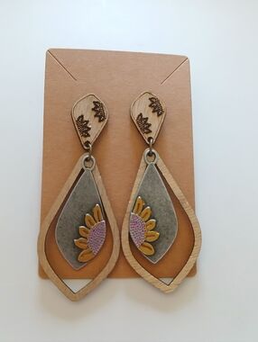 Fashion Jewelry Yellow & Pink Sunflower Teardrop Earrings